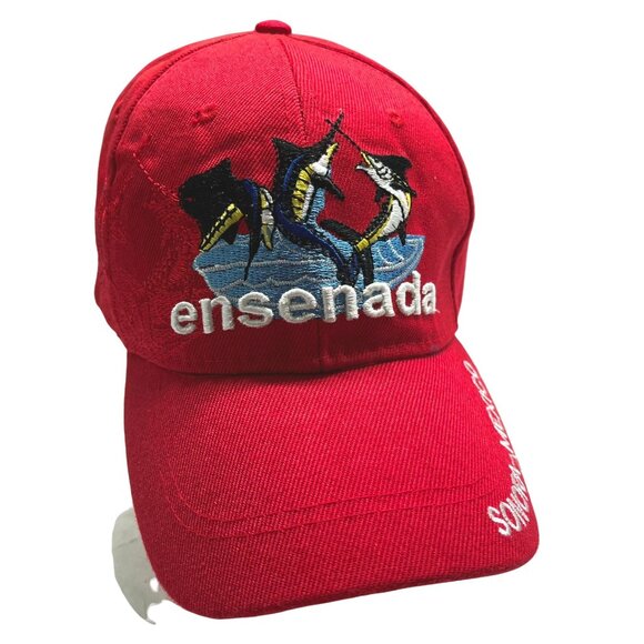 Ensenada Sonora Mexico Red Hat Cap Strapback Marlin Fish Ocean Embroidery - Picture 8 of 8